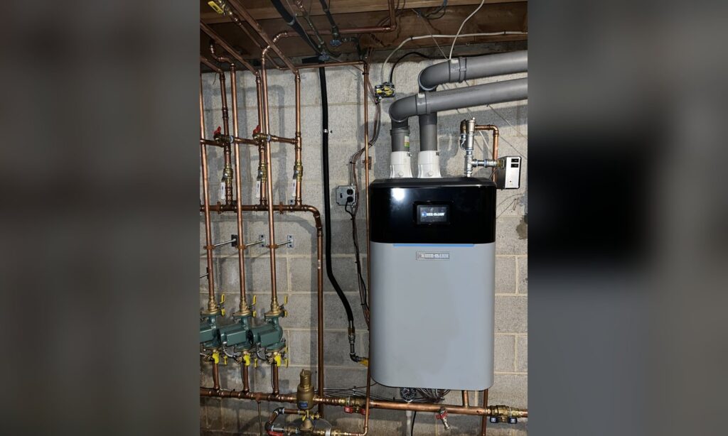 Weil-McLain condensing natural gas boiler with zone pumps installed by Unity Heating & Air Conditioning in the Lehigh Valley