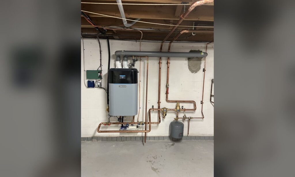 Wall-hung gas condensing boiler installed by Unity Heating & Air Conditioning